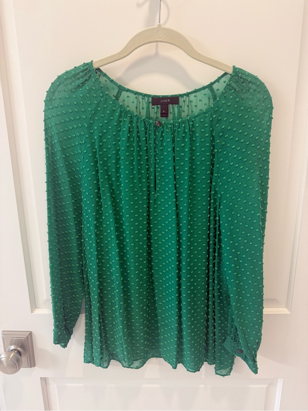 J. Crew Green Textured Swiss Dot Blouse